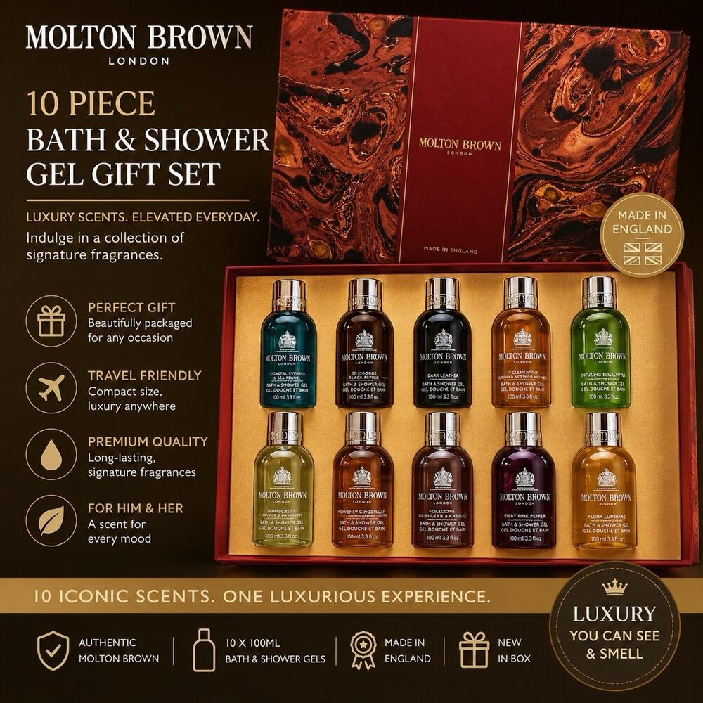 Molton Brown Bath & Shower Gel 1.7 oz Gift Set 10 Pc New And In Box